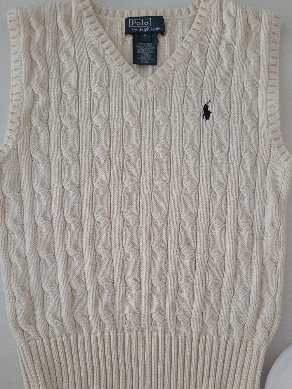 Polo by Ralph Lauren Cream Cable-Knit V-Neck Sweater Vest